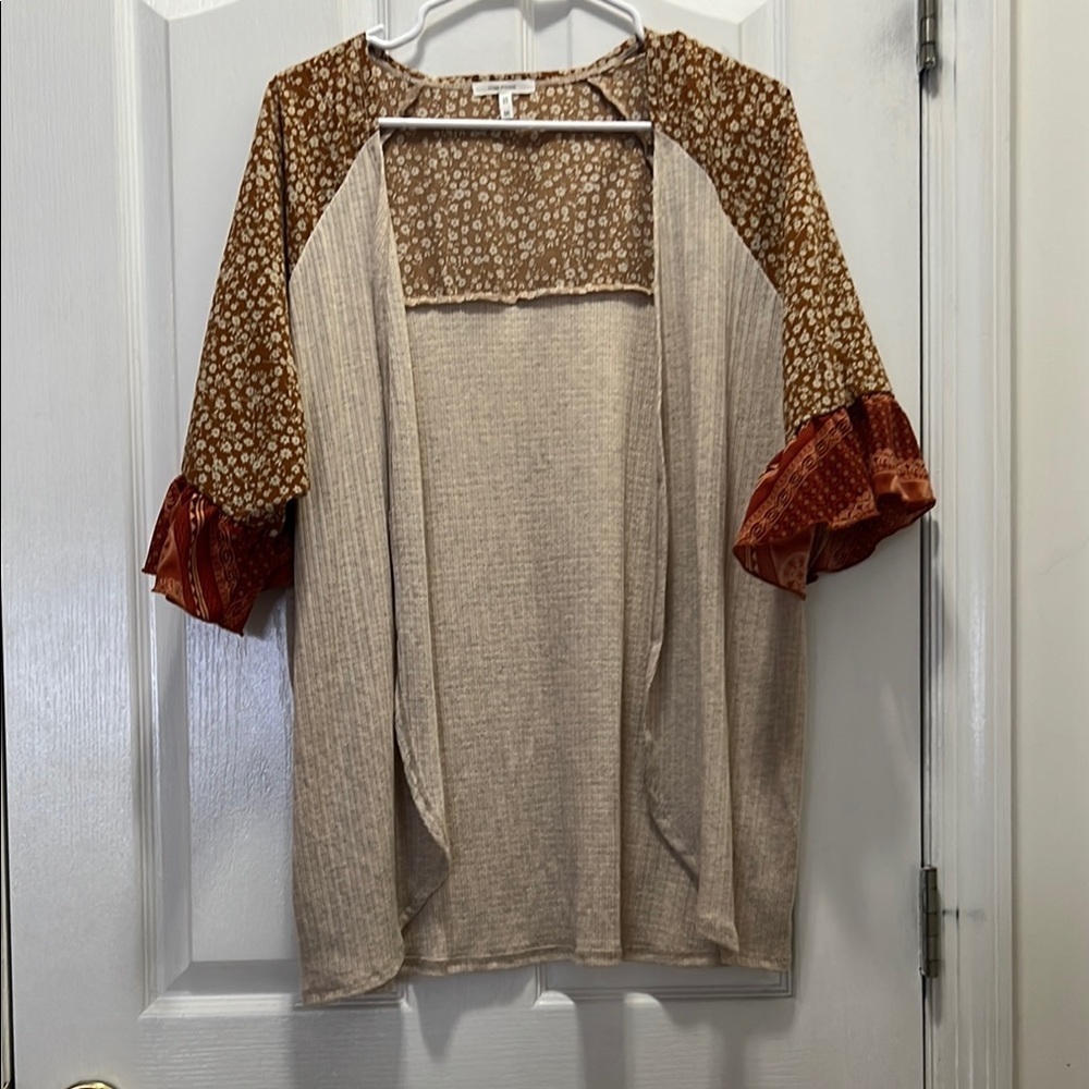 Maurice’s Women’s Medium Bohemian Open Front Cardigan with Floral Sleeves